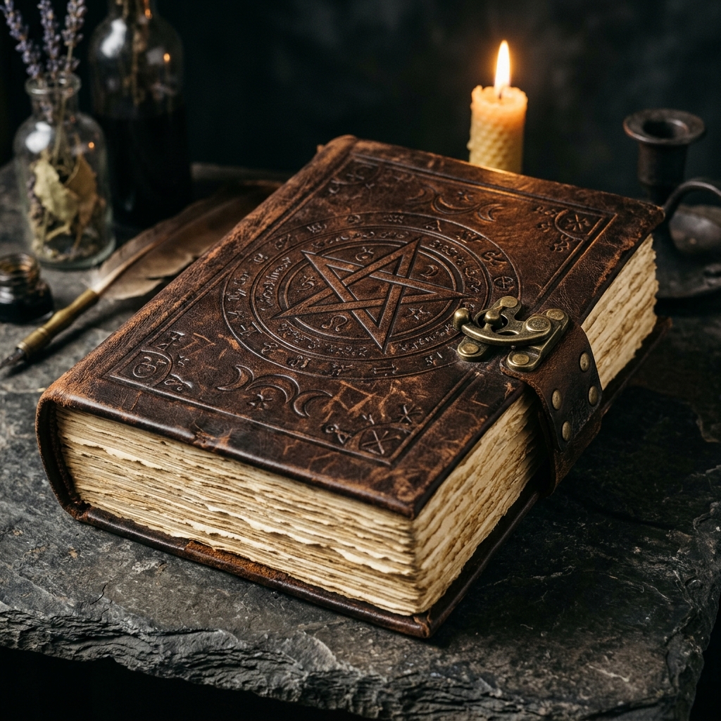 Grimorio de Cuero y Pentáculo Artesanal