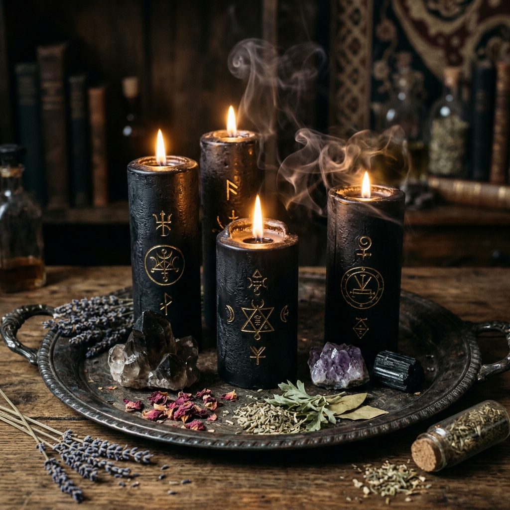 Set de Velas Rituales de Cera Negra y Mirra
